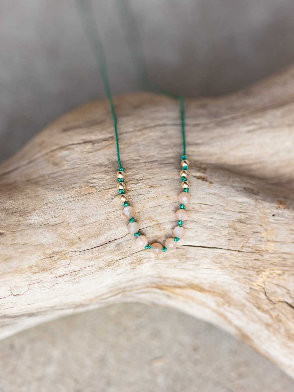 Green Beaded Necklace with sunstone and 14k Gold Accent - Women's Jewelry